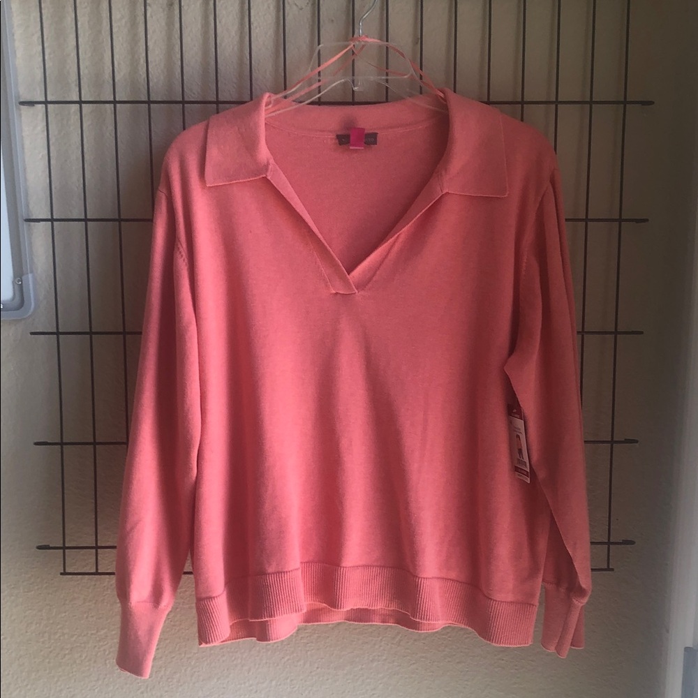 Vince Camuto Coral V-Neck Collared Sweater